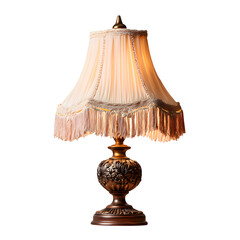 Ornate table lamp with fringed shade isolated on transparent background
