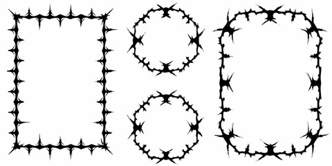 Collection of jagged black frames and borders with sharp spiky elements on a white background