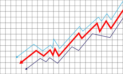 Multiline graph showing Downward trends on a grid isolated on transparent background
