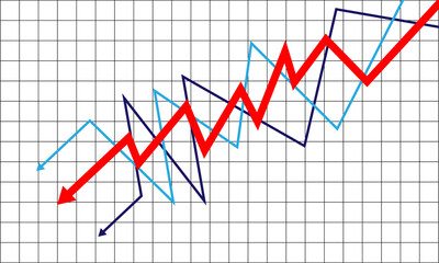 Red line graph showing Downward trend on grid isolated on transparent background