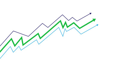 Green upward trending graph with multiple lines isolated on transparent background