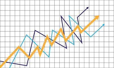 Orange arrow financial graph on grid background isolated on transparent background