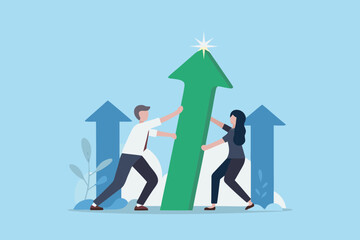 Teamwork and collaboration driving business growth and success towards a bright future