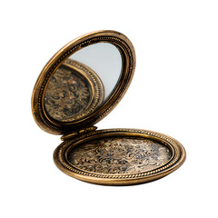 Antique ornate compact mirror isolated on transparent background