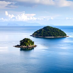 Two islands in tranquil ocean