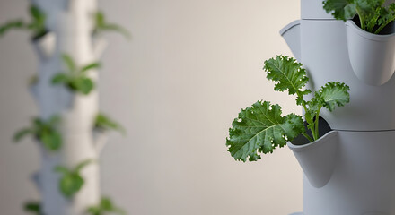 Fototapeta premium Vertical garden with fresh greens growing, an innovative approach to urban farming and sustainable living