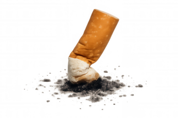 Ashtray littering, used cigarette butt stubbed out with ash, symbolizing smoking addiction and environmental pollution