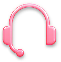 Cute 3D Pink Glossy Headset Icon for Customer Support