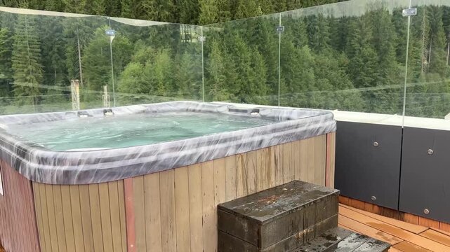outdoor jacuzzi hot tub relaxing on a mountain