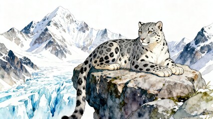 Obraz premium Snow Leopard on Rocky Mountain (Suitable for mountain wildlife conservation campaigns, alpine - themed art prints)