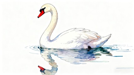 Fototapeta premium Swan Swimming on Water (Suitable for fairy tale illustrations, elegant lake - themed decor)