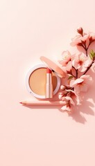 Elegant display of beauty essentials and delicate floral accents, showcasing feminine grace and radiant complexion