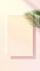 Minimalistic presentation with a frame and botanical element casting soft shadows on a pastel gradient backdrop