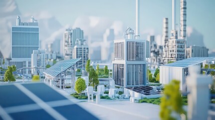 Innovative urban energy solutions futuristic cityscape 3d visualization eco-friendly environment aerial view sustainability concept