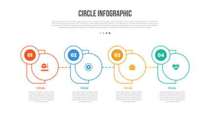 Circle base shape infographics template diagram with horizontal direction with circle badge top side with 4 point step creative simple flat outline