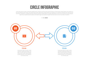 Naklejka premium Circle base shape infographics template diagram with arrow and circle badge opposite direction with 2 point step creative simple flat outline
