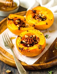Glazed roasted acorn squash with toasted pecans