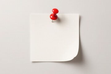 Pinned note paper 3D render with red push pin casting soft shadow on clean backdrop