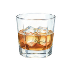 Amber spirit on the rocks in classic tumbler presenting convivial atmosphere for celebrations