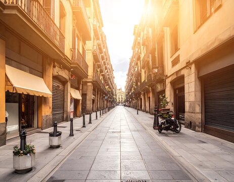 City street between buildings on a sunny day