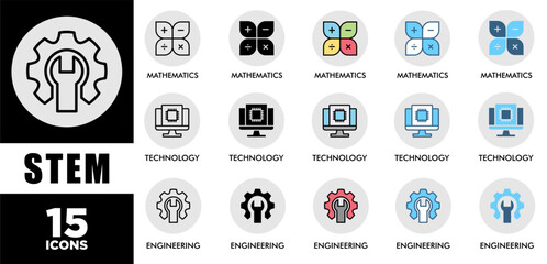 STEM icon set with various styles and colors of corporate sustainability performance for investment screening	
