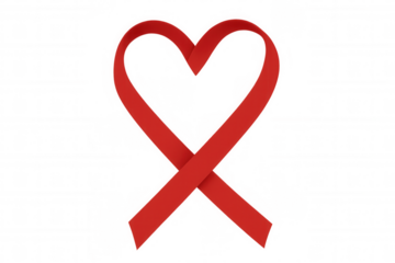 Red ribbon forming a heart shape, symbolizing love, awareness, and support for charitable causes