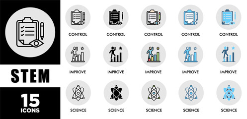 STEM icon set with various styles and colors of corporate sustainability performance for investment screening	