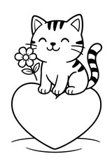 Cartoon kitten vector drawing: cute cat and love heart illustration