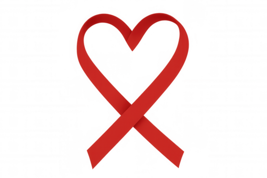 Red ribbon forming a heart shape, symbolizing love, awareness, and support for charitable causes