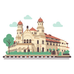Modern Flat Design Lawang Sewu Landmark Building Illustration Travel Destination