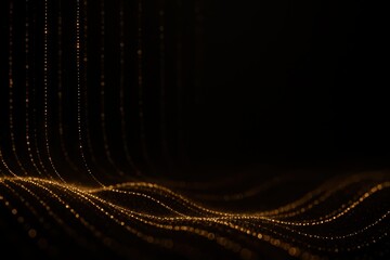 Luxury black backdrop with cascading gold glitter lines elegant shimmering abstract waves
