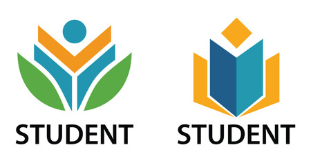 Two student and education logos for learning, university, school, or academic development programs