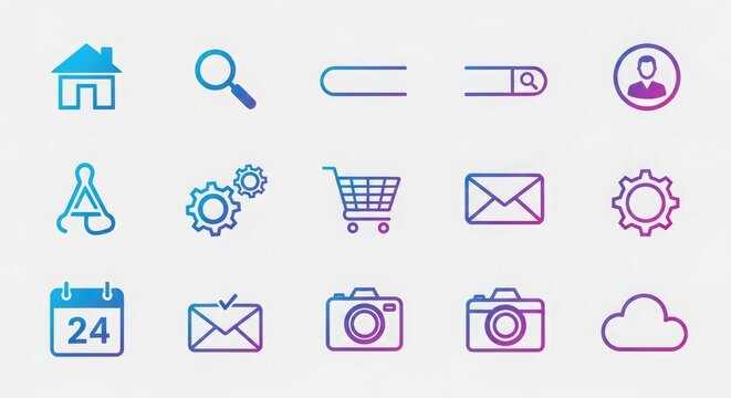 Icons set home search profile settings camera cloud mail calendar cart interface design ui ux web app