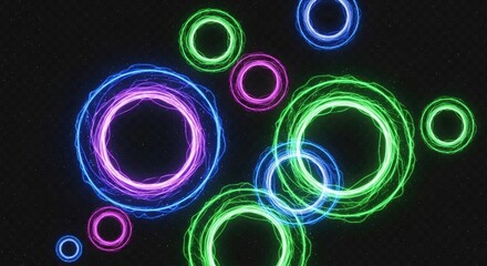 Abstract glowing circles background with neon light effects and dark space galaxy universe theme