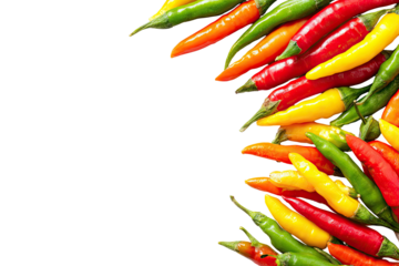 Colorful chili peppers arranged in a border against a black background