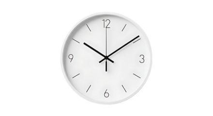 Minimalist white oval wall clock with black hands against a black background