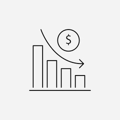 Financial Risk Reduction Icon, Cost Savings and Dollar Benefit, Thin Line Vector Illustration on White Background, Editable Stroke..eps
