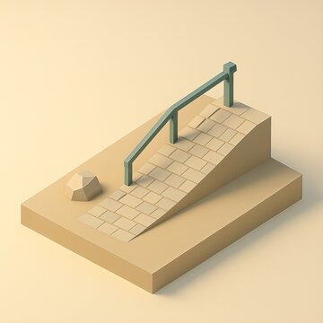 Isometric urban skate ramp with handrail