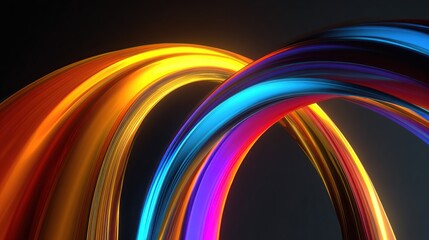 Vivid, luminous, looping ribbons of color against a dark background, displaying a flowing abstract design
