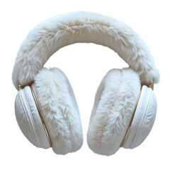 Cozy and warm fluffy white earmuffs with a soft plush texture providing comfort and protection from the cold winter weather isolated on transparent background