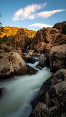 Scenic view of a flowing river through large rock formations