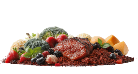 Arrangement of food items on white background