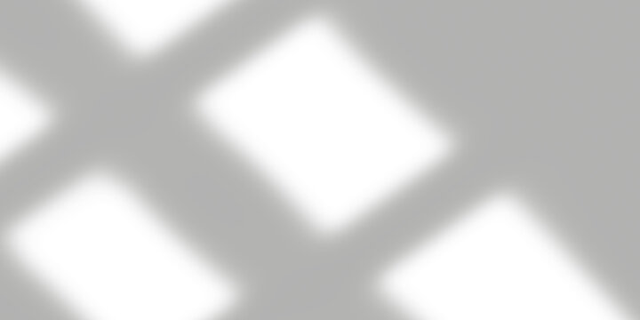 Soft, blurred geometric shadow shapes from window blinds creating a subtle and abstract overlay on a neutral gray surface, ideal for design backgrounds isolated on transparent background