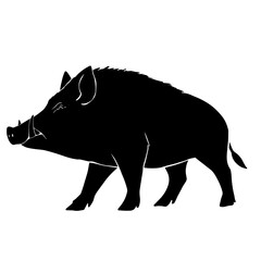 Black silhouette drawing of a pig, vector illustration, white background