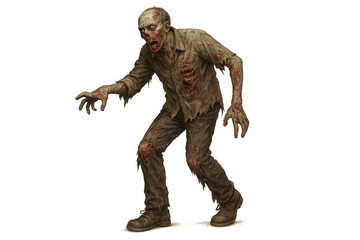 Zombie monster walking with tattered clothes, reaching out, undead halloween horror apocalypse creature
