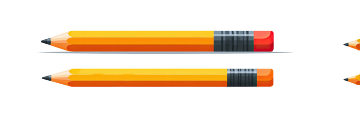 Two pencils are shown, one resting on a line, both rendered in pixelated style. They are on black