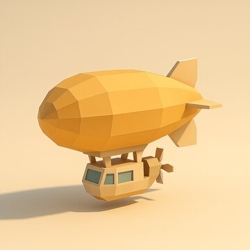 Low poly yellow airship blimp