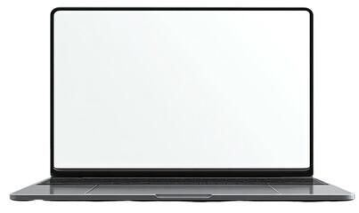 Front view of a modern laptop computer with an open, bright white display screen