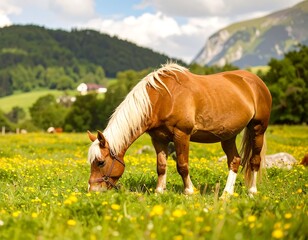 Horse grazing in meadow