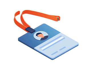 A light blue ID card with a photo and an orange lanyard, presented on a black background
